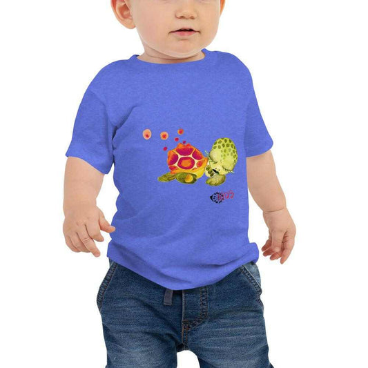 SC Kids Turtle Baby T-shirt in blue jersey cotton with short sleeves and a colorful pair of turtle illustrations