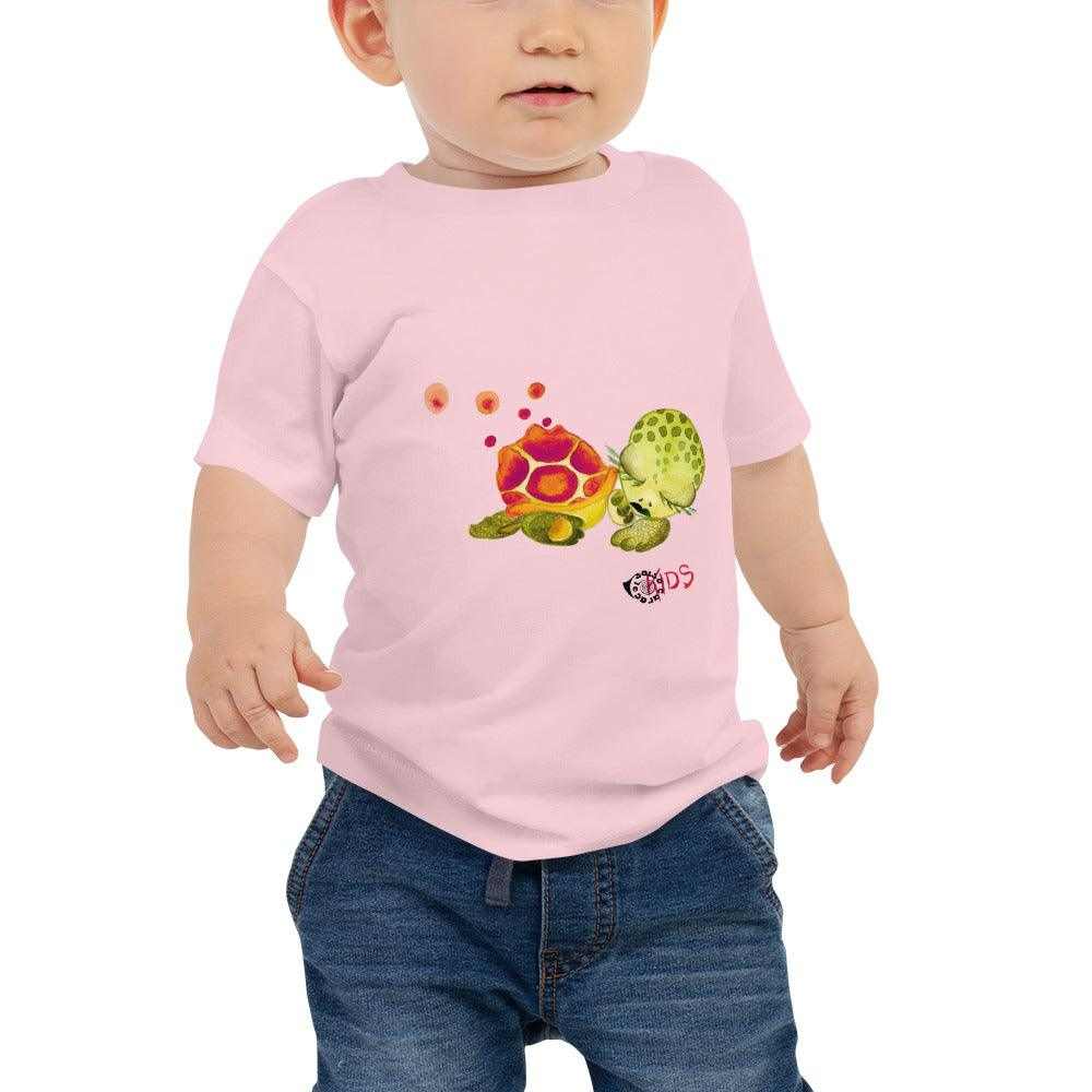 SC Kids Turtle Baby pink short-sleeve cotton tee with a colorful two-turtle illustration on the front