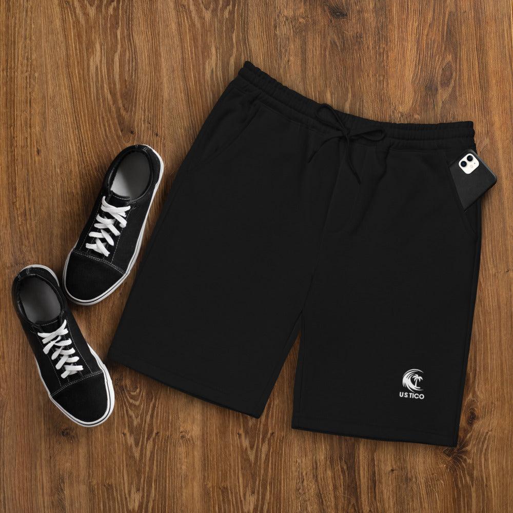 US Tico Men's Fleece Shorts in black with a drawstring waistband and small white logo on one leg