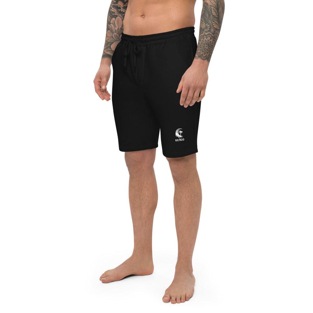 US Tico Men's Fleece Shorts in solid black, with an elastic drawstring waistband and small white logo on the leg