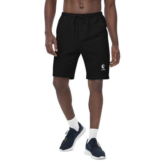 US Tico Men's Fleece Shorts in solid black fleece with an elastic drawstring waist, side pockets, and a small leg logo
