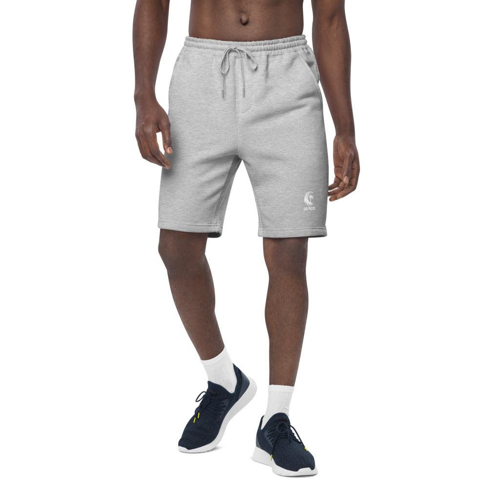 US Tico Men's Fleece Shorts in light gray with a soft fleece texture, elastic drawstring waist, and small white logo