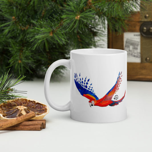 SC Flying Macaw White glossy mug