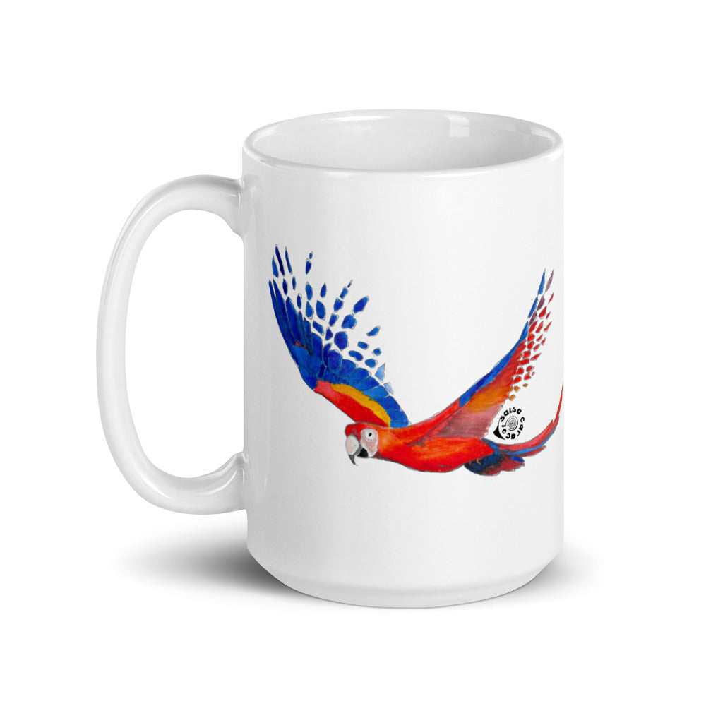 SC Flying Macaw White glossy mug